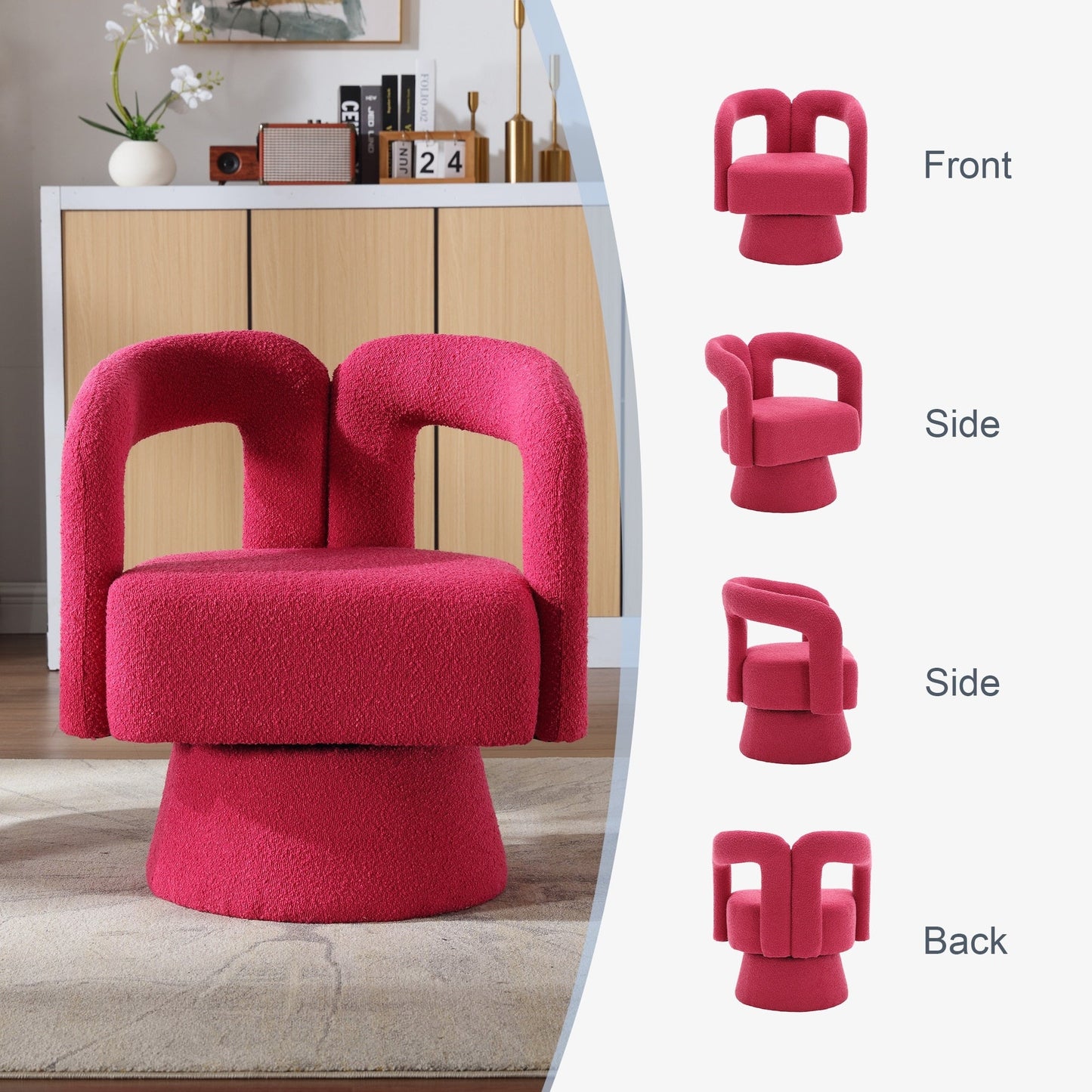 HOMEFUN Fauteuils d'appoint Boucle à dossier incurvé pivotant à 360 degrés, recouvert de tissu