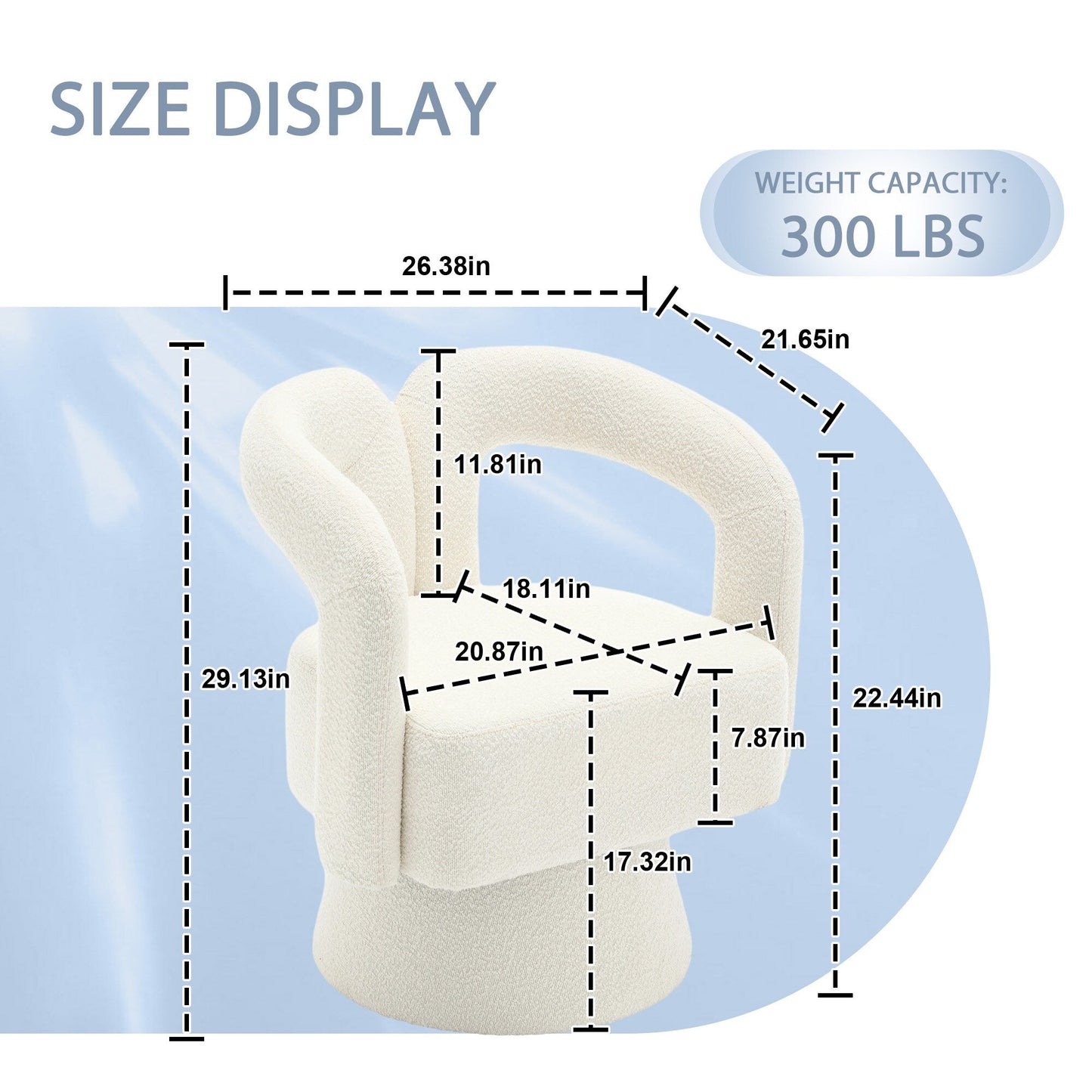 HOMEFUN Fauteuils d'appoint Boucle à dossier incurvé pivotant à 360 degrés, recouvert de tissu