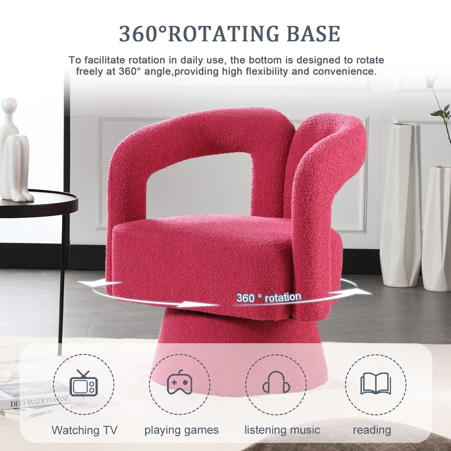 HOMEFUN Fauteuils d'appoint Boucle à dossier incurvé pivotant à 360 degrés, recouvert de tissu