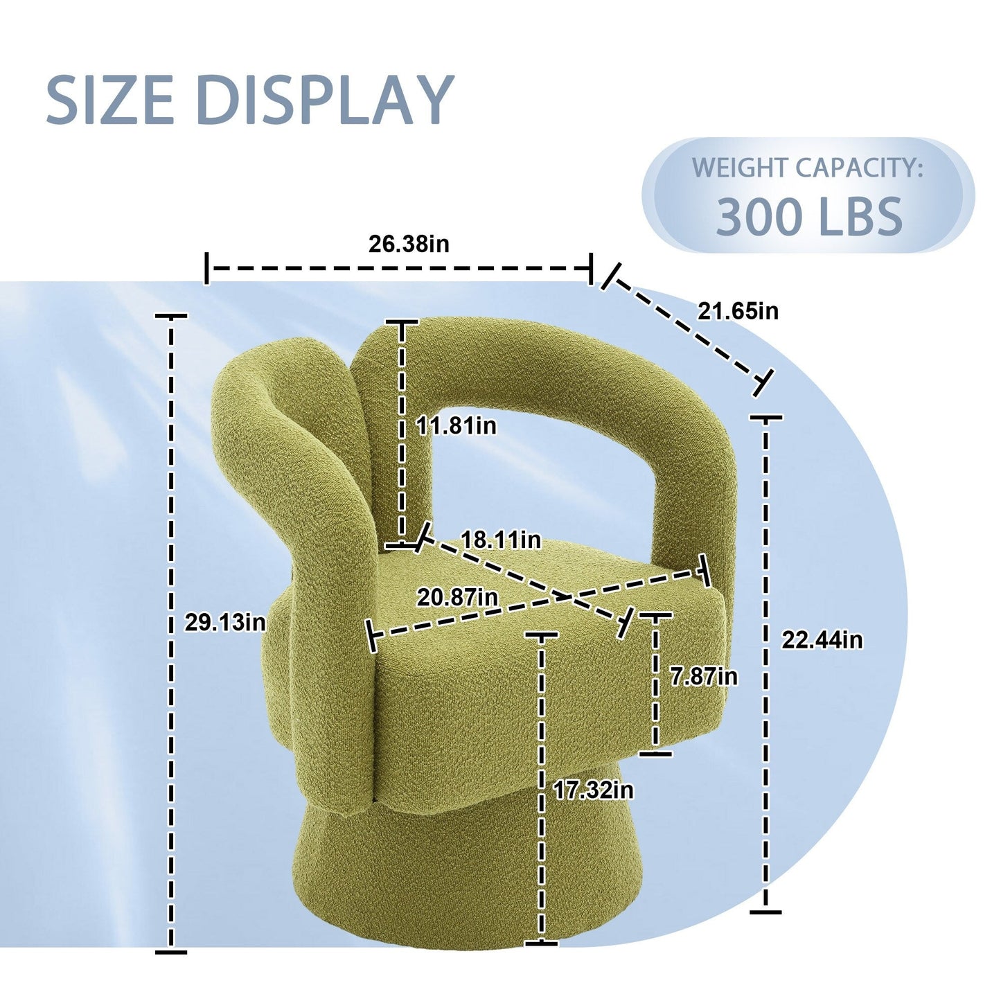 HOMEFUN Fauteuils d'appoint Boucle à dossier incurvé pivotant à 360 degrés, recouvert de tissu