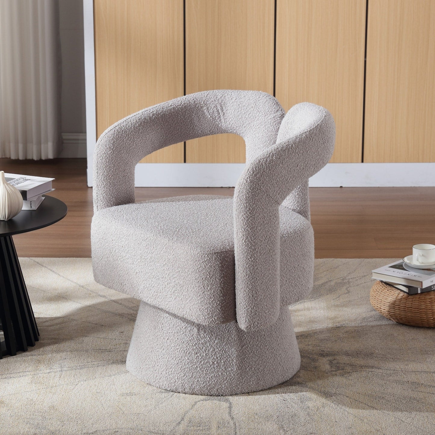 HOMEFUN Fauteuils d'appoint Boucle à dossier incurvé pivotant à 360 degrés, recouvert de tissu