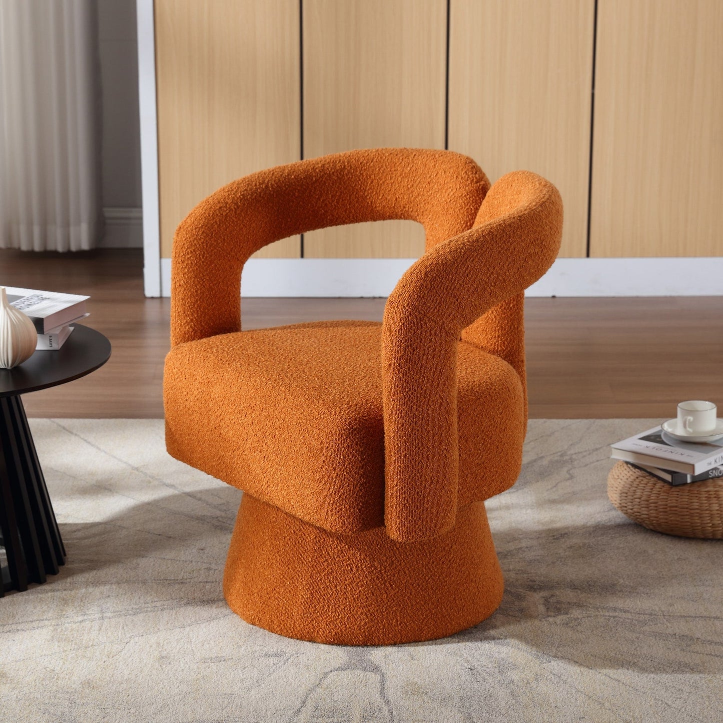 HOMEFUN Fauteuils d'appoint Boucle à dossier incurvé pivotant à 360 degrés, recouvert de tissu