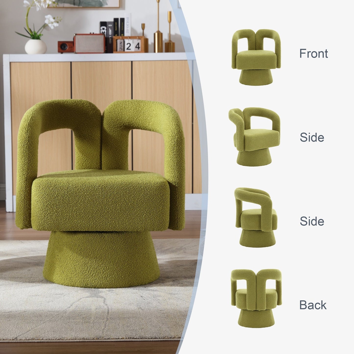 HOMEFUN Fauteuils d'appoint Boucle à dossier incurvé pivotant à 360 degrés, recouvert de tissu