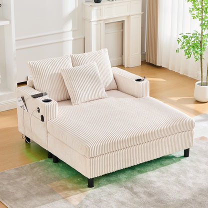 HOMEFUN Canapé-lit inclinable surdimensionné en velours côtelé avec éclairage LED RVB, porte-gobelets, USB et 3 coussins