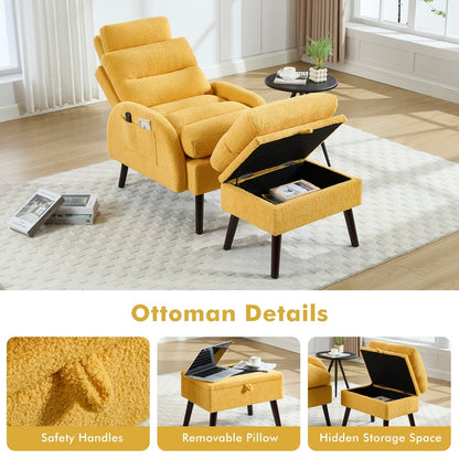 HOMYKA Fauteuil d'appoint avec dossier réglable et rangement intégré dans le repose-pieds
