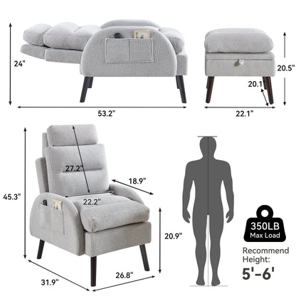 HOMYKA Fauteuil d'appoint avec dossier réglable et rangement intégré dans le repose-pieds
