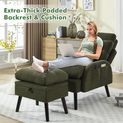 HOMYKA Fauteuil d'appoint avec dossier réglable et rangement intégré dans le repose-pieds