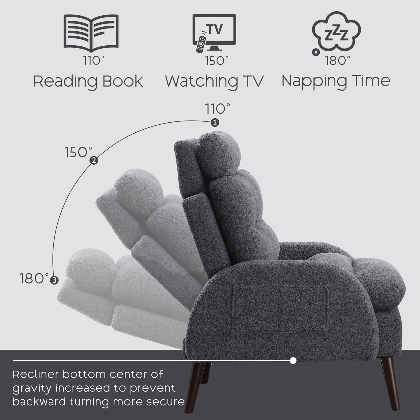 HOMYKA Fauteuil d'appoint avec dossier réglable et rangement intégré dans le repose-pieds