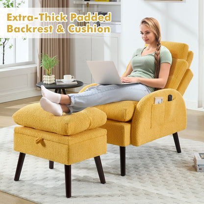 HOMYKA Fauteuil d'appoint avec dossier réglable et rangement intégré dans le repose-pieds