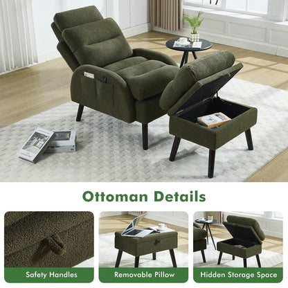 HOMYKA Fauteuil d'appoint avec dossier réglable et rangement intégré dans le repose-pieds