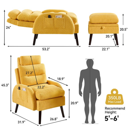 HOMYKA Fauteuil d'appoint avec dossier réglable et rangement intégré dans le repose-pieds