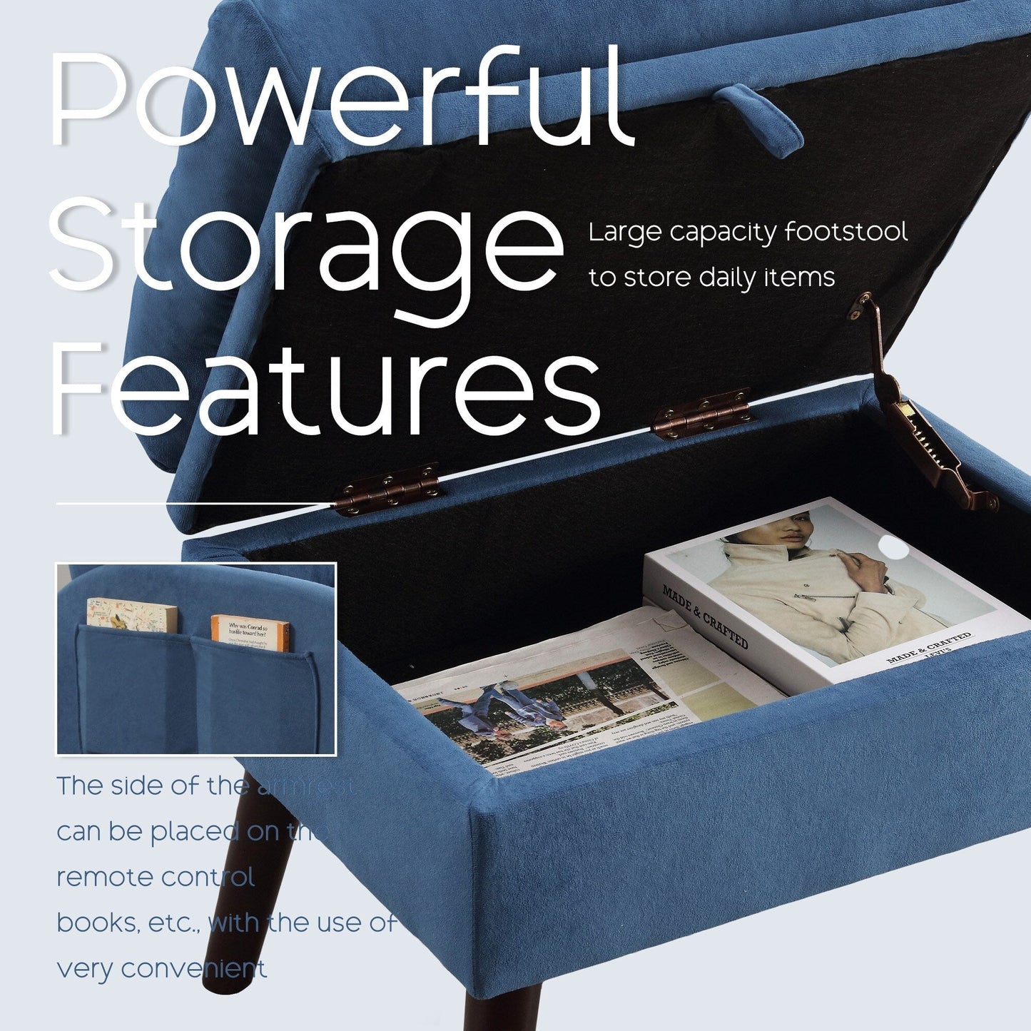 HOMYKA Fauteuil d'appoint avec dossier réglable et rangement intégré dans le repose-pieds