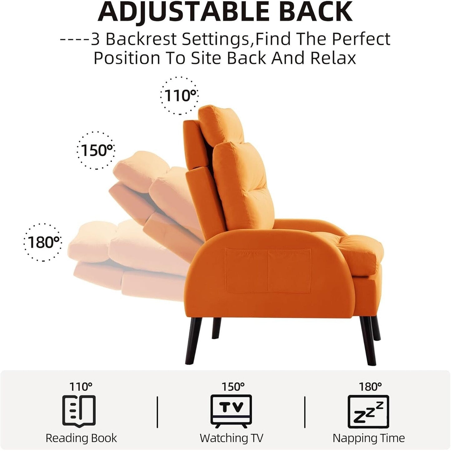 HOMYKA Fauteuil d'appoint avec dossier réglable et rangement intégré dans le repose-pieds