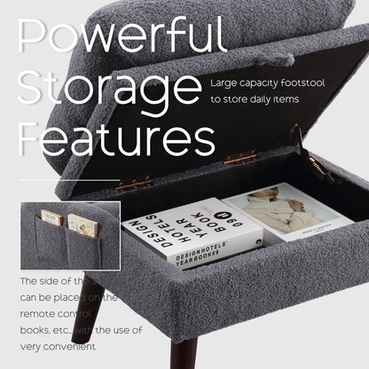 HOMYKA Fauteuil d'appoint avec dossier réglable et rangement intégré dans le repose-pieds