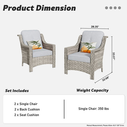 HOOOWOOO Ensemble de 2 chaises de jardin en rotin à dossier haut pour extérieur