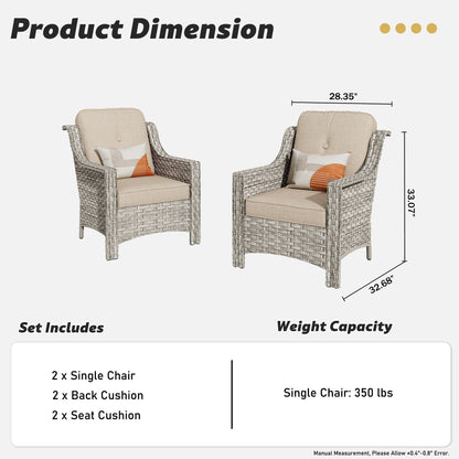 HOOOWOOO Ensemble de 2 chaises de jardin en rotin à dossier haut pour extérieur