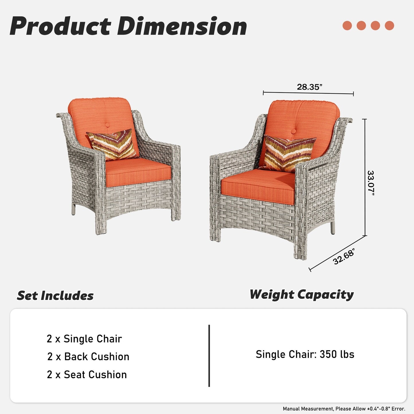 HOOOWOOO Ensemble de 2 chaises de jardin en rotin à dossier haut pour extérieur