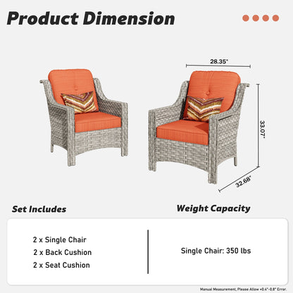 HOOOWOOO Ensemble de 2 chaises de jardin en rotin à dossier haut pour extérieur