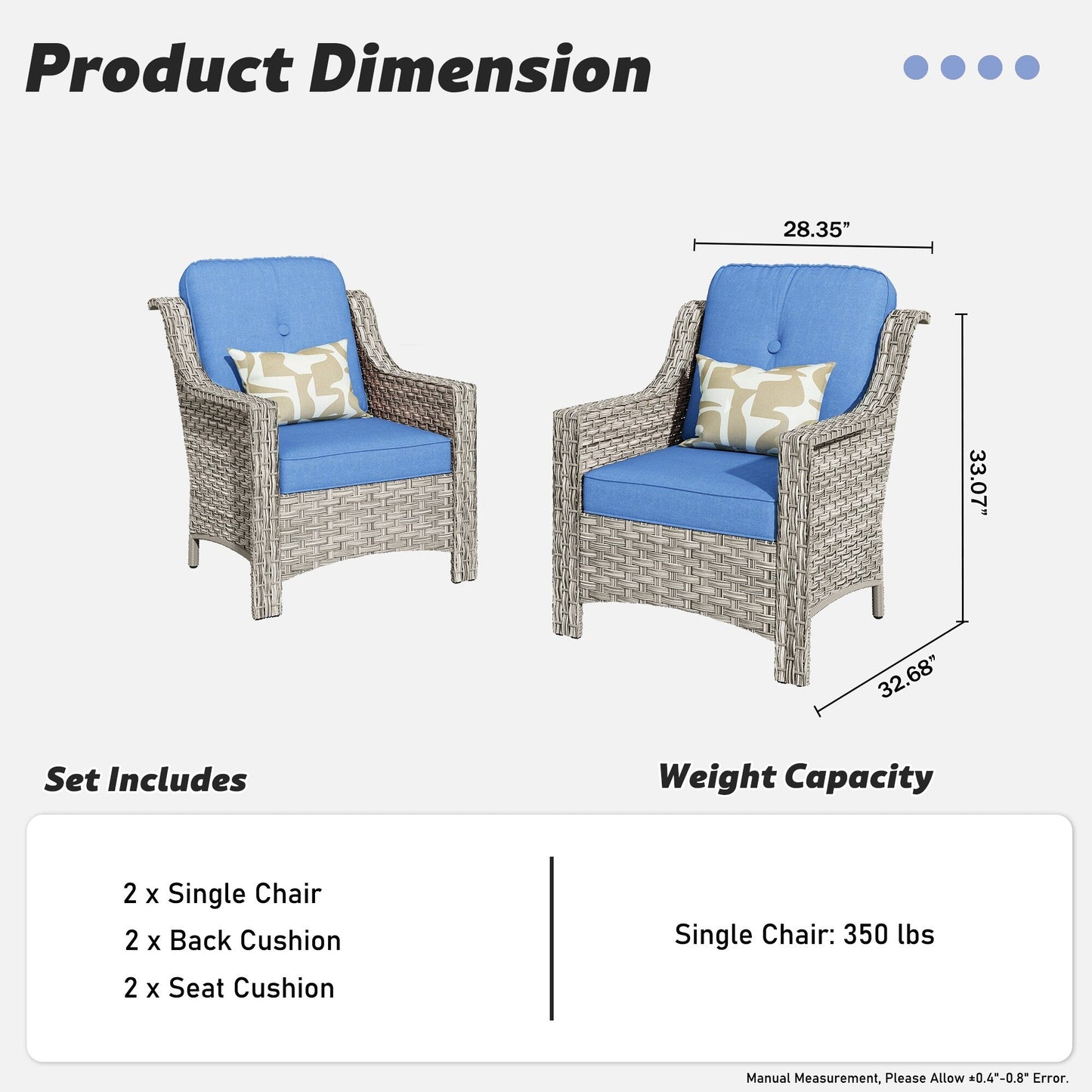 HOOOWOOO Ensemble de 2 chaises de jardin en rotin à dossier haut pour extérieur