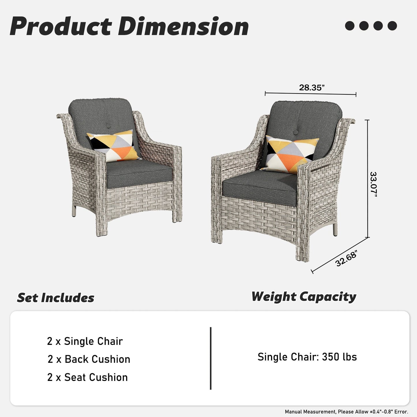 HOOOWOOO Ensemble de 2 chaises de jardin en rotin à dossier haut pour extérieur