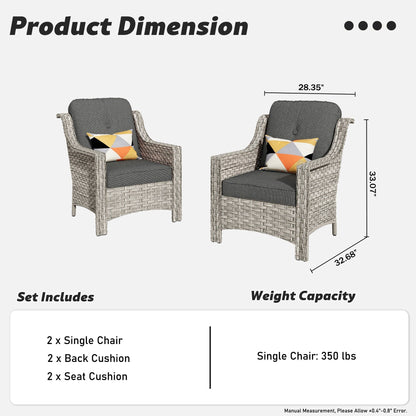 HOOOWOOO Ensemble de 2 chaises de jardin en rotin à dossier haut pour extérieur