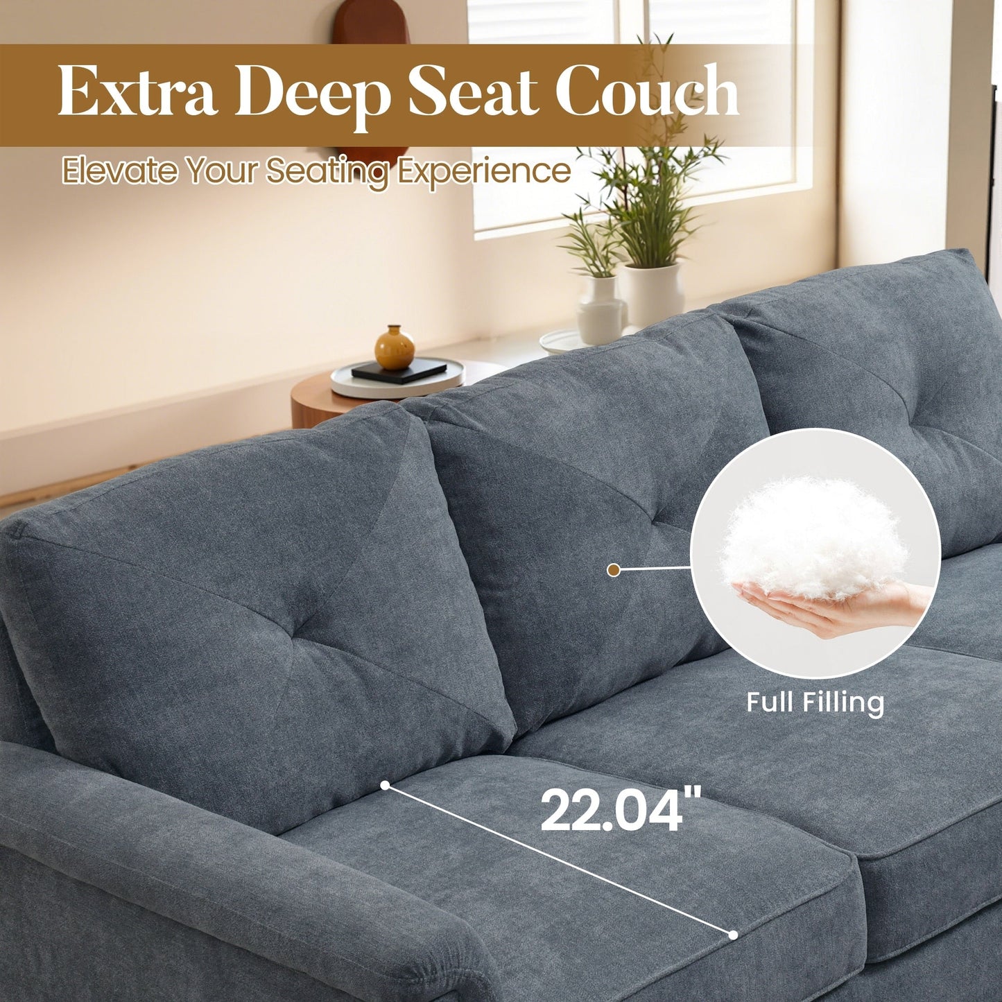 Canapé 3 places HOOOWOOO Mid-Century, recouvert de tissu, avec pieds en bois pour salon