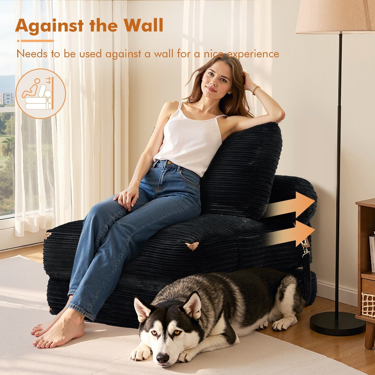 Canapé-lit pliable HOOOWOOO en tissu velours côtelé moderne