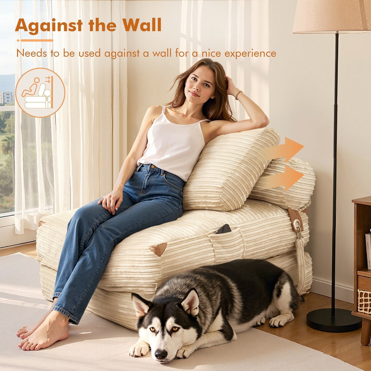 Canapé-lit pliable HOOOWOOO en tissu velours côtelé moderne