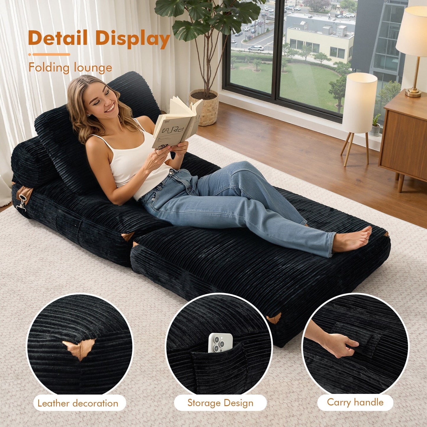 Canapé-lit pliable HOOOWOOO en tissu velours côtelé moderne