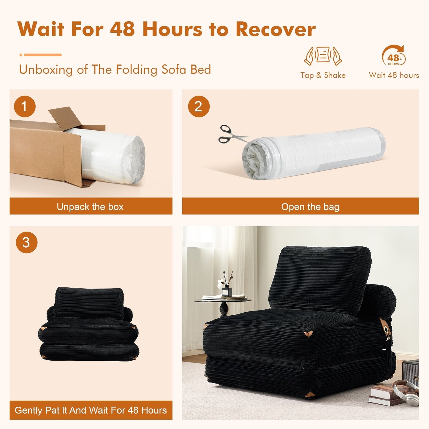 Canapé-lit pliable HOOOWOOO en tissu velours côtelé moderne