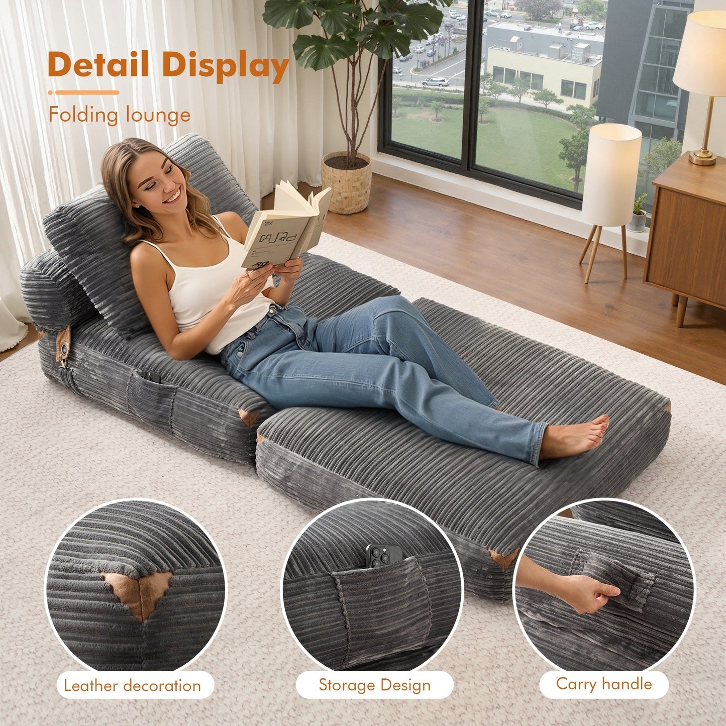 Canapé-lit pliable HOOOWOOO en tissu velours côtelé moderne