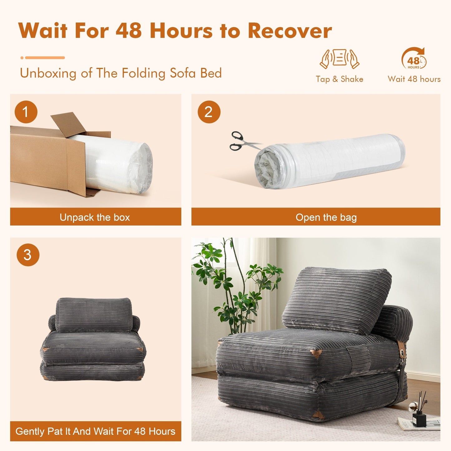 Canapé-lit pliable HOOOWOOO en tissu velours côtelé moderne