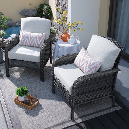 HOOOWOOO Ensemble de 2 chaises en rotin tressé pour meubles de jardin d'extérieur