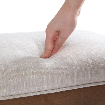 Banc d'entrée recouvert de tissu, banc de chambre à coucher pour le pied du lit, beige, en bois massif, 44 pouces