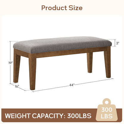 Banc d'entrée recouvert de tissu, banc de chambre à coucher pour le pied du lit, beige, en bois massif, 44 pouces