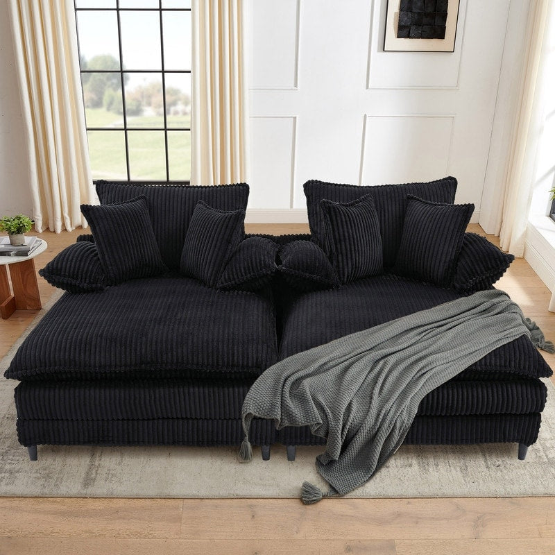 Canapé-lit en velours côtelé surdimensionné Harmonia 109 W, chaise longue double avec assise profonde et 4 coussins