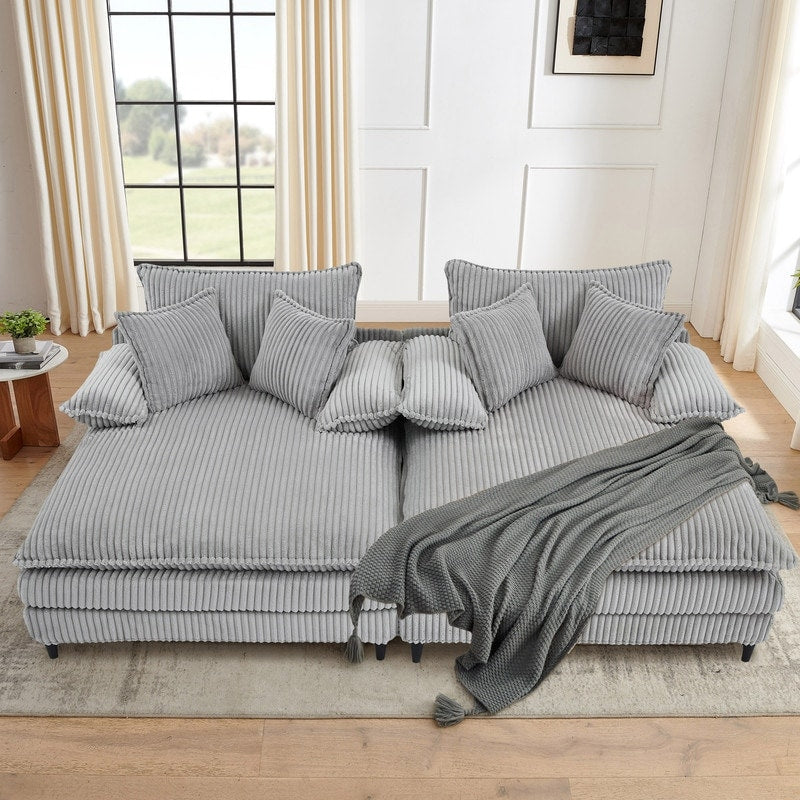 Canapé-lit en velours côtelé surdimensionné Harmonia 109 W, chaise longue double avec assise profonde et 4 coussins