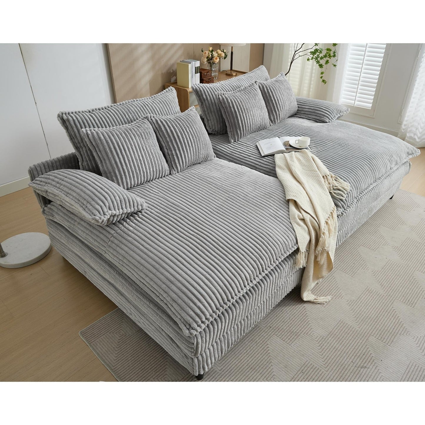 Canapé-lit en velours côtelé surdimensionné Harmonia 109 W, chaise longue double avec assise profonde et 4 coussins