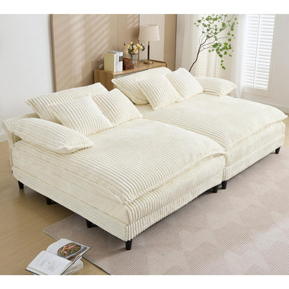 Canapé-lit en velours côtelé surdimensionné Harmonia 109 W, chaise longue double avec assise profonde et 4 coussins