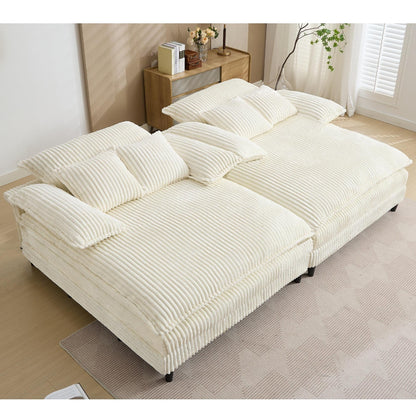 Canapé-lit en velours côtelé surdimensionné Harmonia 109 W, chaise longue double avec assise profonde et 4 coussins