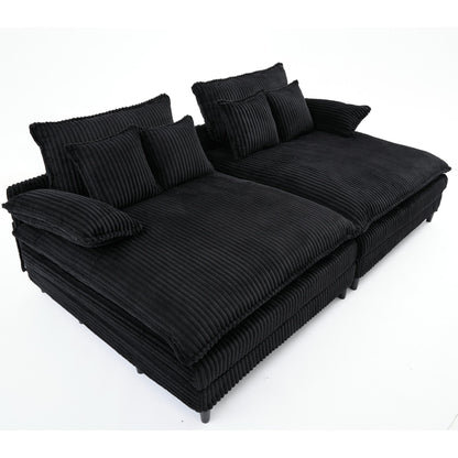 Canapé-lit en velours côtelé surdimensionné Harmonia 109 W, chaise longue double avec assise profonde et 4 coussins