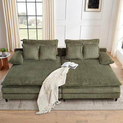 Canapé-lit en velours côtelé surdimensionné Harmonia 109 W, chaise longue double avec assise profonde et 4 coussins