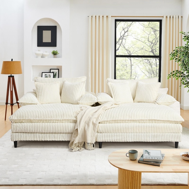 Canapé-lit en velours côtelé surdimensionné Harmonia 109 W, chaise longue double avec assise profonde et 4 coussins