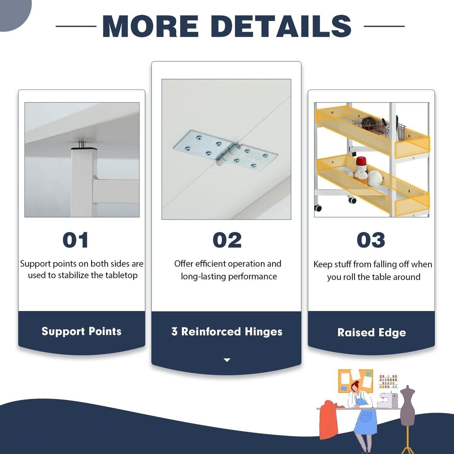 Height Adjustable Craft Table with Storage Shelves, Mobile Folding Cutting Table for Home Office Sewing Room Craft Room