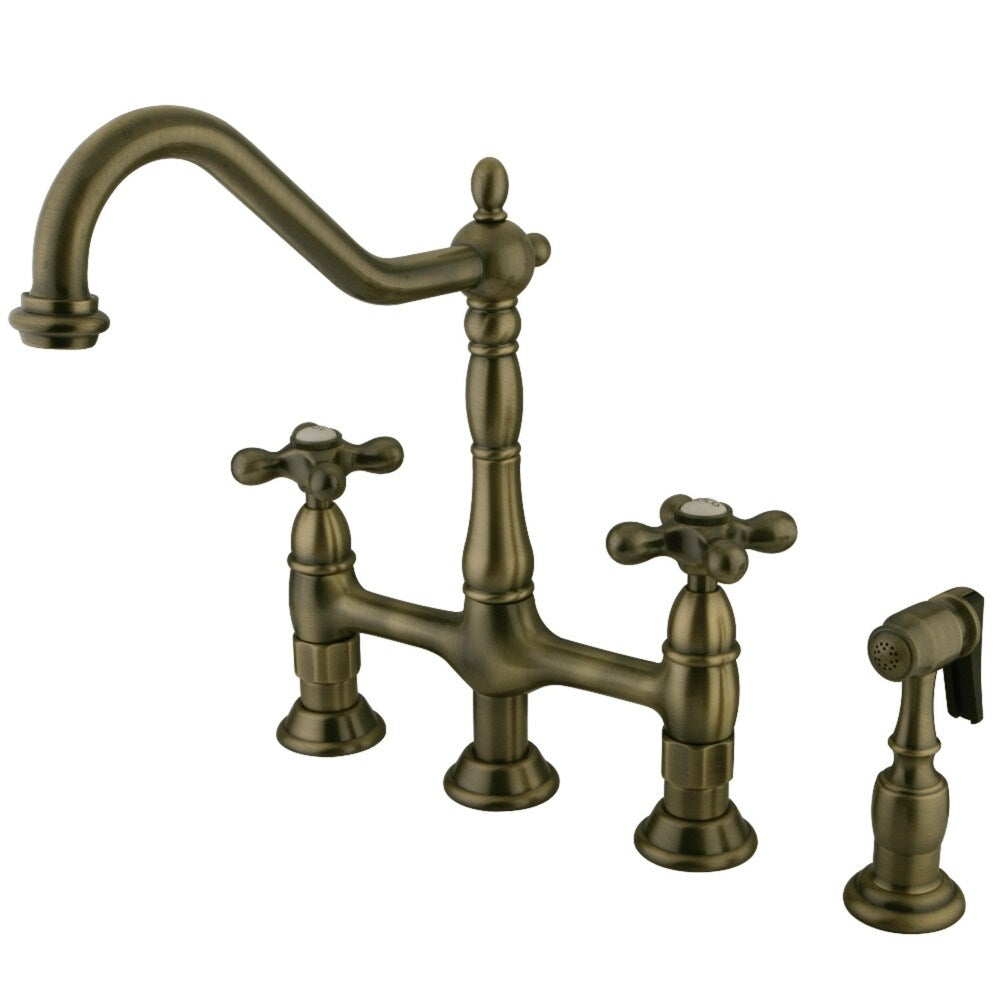 Robinet de cuisine Kingston Brass Heritage Bridge avec pulvérisateur en laiton