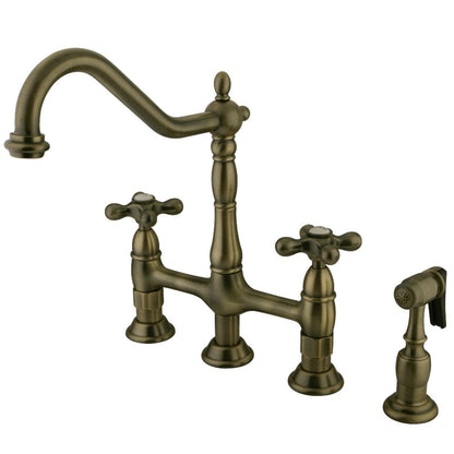 Robinet de cuisine Kingston Brass Heritage Bridge avec pulvérisateur en laiton