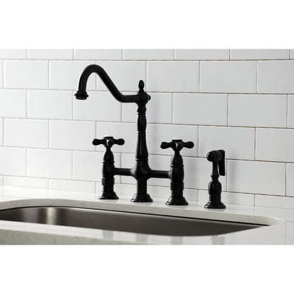 Heritage Bridge Kitchen Faucet with Brass Sprayer