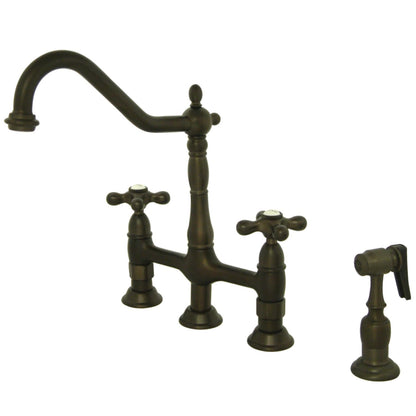 Heritage Bridge Kitchen Faucet with Brass Sprayer