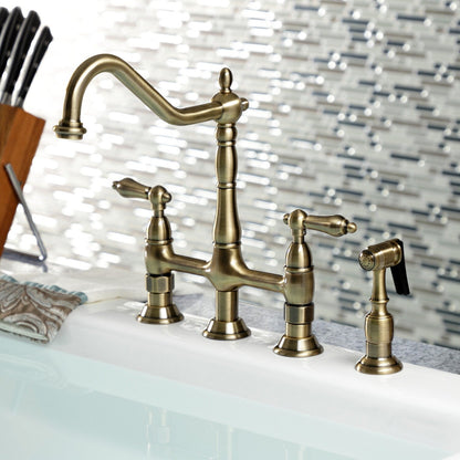 Heritage Bridge Kitchen Faucet with Brass Sprayer