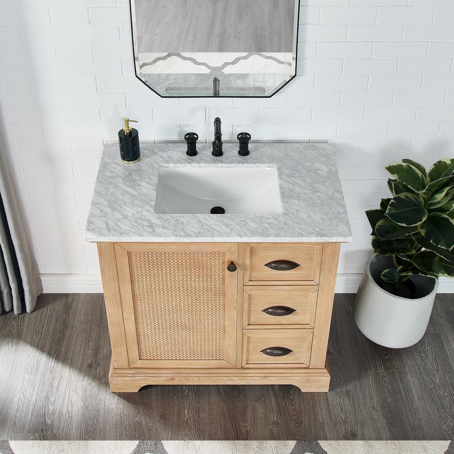 Hervas Bath Vanity with Natural Marble Top without Mirror
